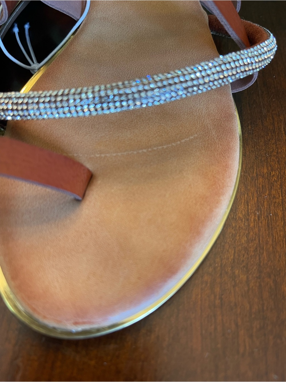 NWT Sesamall Item 357-01 Women's Brown Rhinestone Toe-Loop Sandals - Picture 6 of 10